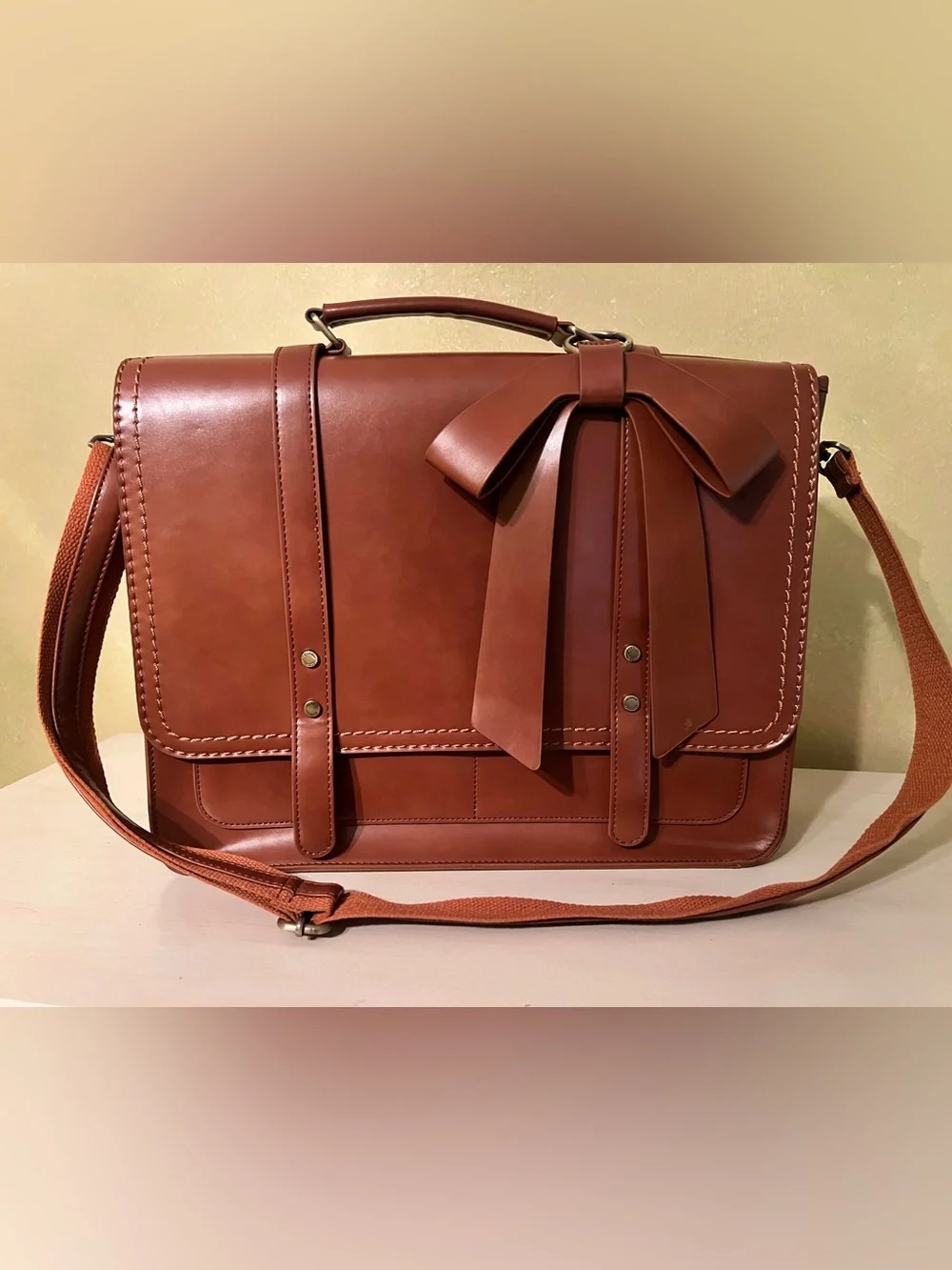 Ecosusi Brown Bow Laptop Bag Vegan Leather With Matching Organizer Folder